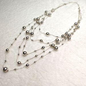 Vintage 90's Silvertone Balls (5) Multi Stand Necklace